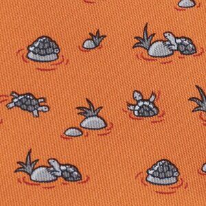 100% AUTHENTIC Hermes Tie - Orange w/ Fun Turtles Playing on Rocks in Sream XL